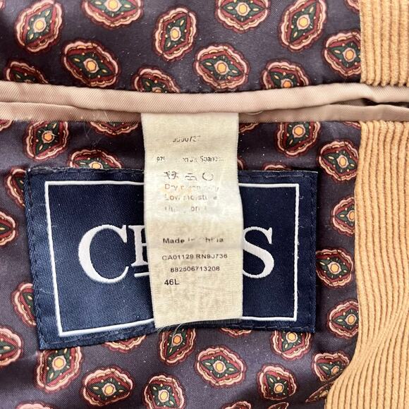 Chaps Tan Corduroy Blazer Size 46 Long Elbow Patches Sport Coat - Picture 8 of 15